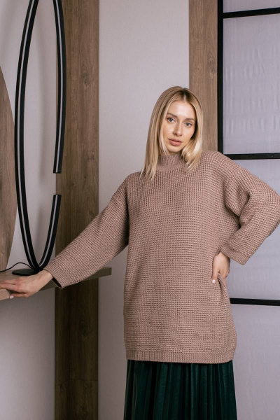 Вязаный джемпер с шерстью, стильный демисезонный Romgil 873ШТЗ розово-коричневый - фото 1
