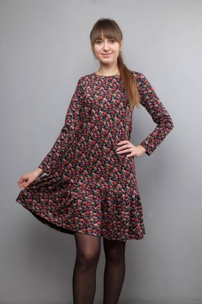 Платье с воланом, мелкий цветочный принт и длинными рукавами Mita ЖМ1029 - фото 1