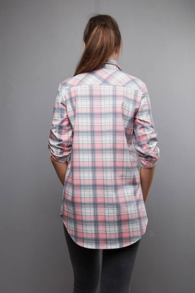 Туника-рубашка в клетку с разрезами и патой Mita ЖМ933 розовый/клетка - фото 5