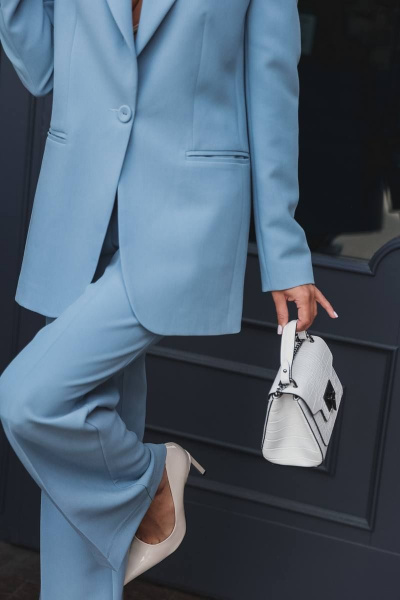 Жакет и брюки палаццо из текстильной ткани Ольга Стиль Л-211 голубой - фото 3