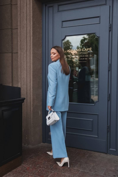 Жакет и брюки палаццо из текстильной ткани Ольга Стиль Л-211 голубой - фото 2