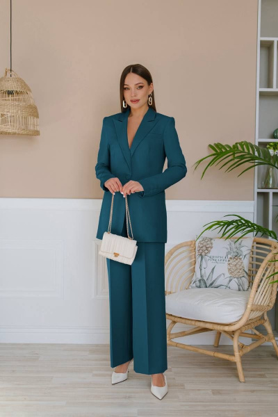 Жакет и брюки палаццо из текстиля с лацканами Ольга Стиль Л-211 морская_волна - фото 4