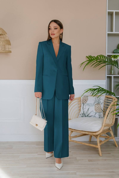 Жакет и брюки палаццо из текстиля с лацканами Ольга Стиль Л-211 морская_волна - фото 1