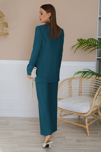 Жакет и брюки палаццо из текстиля с лацканами Ольга Стиль Л-211 морская_волна - фото 3