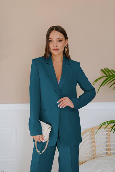Жакет и брюки палаццо из текстиля с лацканами Ольга Стиль Л-211 морская_волна - фото 2