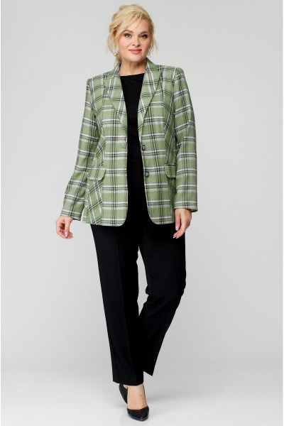 Демисезонный жакет из хлопка удлиненный с рельефами БелЭльСтиль 203-2_83_22 зеленая клетка - фото 4