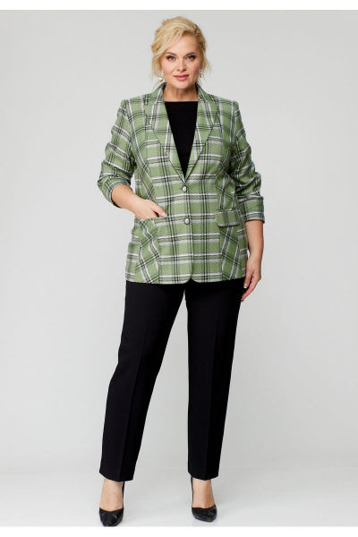 Демисезонный жакет из хлопка удлиненный с рельефами БелЭльСтиль 203-2_83_22 зеленая клетка - фото 3