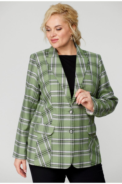 Демисезонный жакет из хлопка удлиненный с рельефами БелЭльСтиль 203-2_83_22 зеленая клетка - фото 2