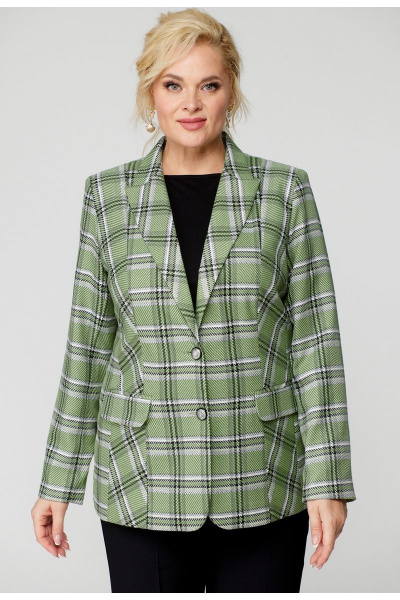 Демисезонный жакет из хлопка удлиненный с рельефами БелЭльСтиль 203-2_83_22 зеленая клетка - фото 1