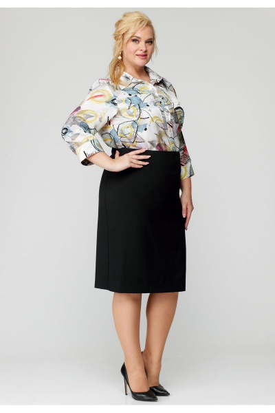 Юбка прямого силуэта из хлопка с шлицей и вытачками БелЭльСтиль 557-2_58_22 черный однотон - фото 2