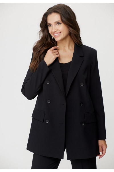 Двубортный жакет из хлопка свободного кроя с карманами БелЭльСтиль 848-2_81_22 черный однотон - фото 5