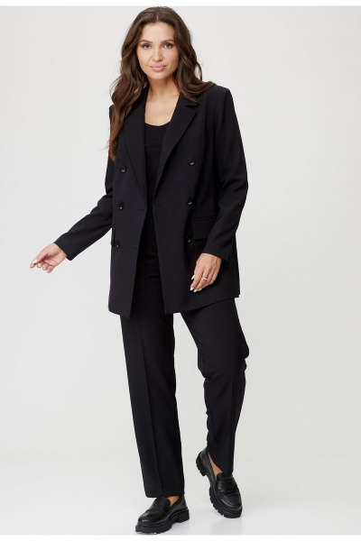 Двубортный жакет из хлопка свободного кроя с карманами БелЭльСтиль 848-2_81_22 черный однотон - фото 4