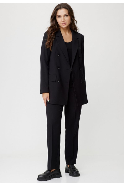 Двубортный жакет из хлопка свободного кроя с карманами БелЭльСтиль 848-2_81_22 черный однотон - фото 3