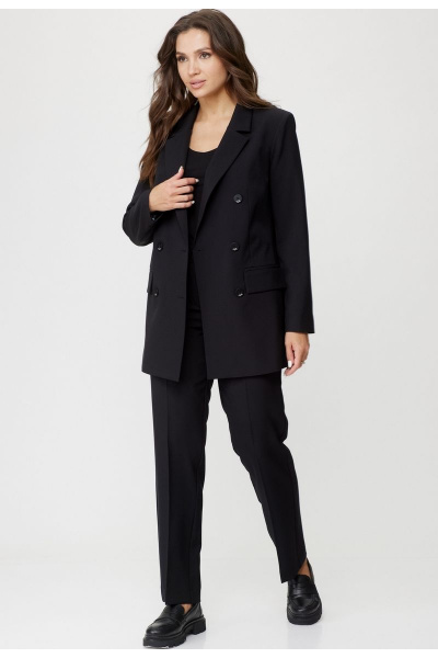 Двубортный жакет из хлопка свободного кроя с карманами БелЭльСтиль 848-2_81_22 черный однотон - фото 2