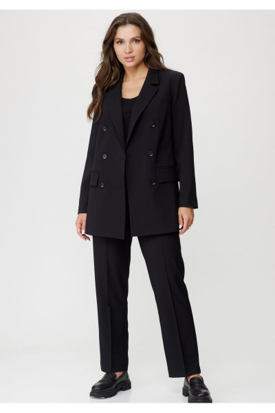 Двубортный жакет из хлопка свободного кроя с карманами БелЭльСтиль 848-2_81_22 черный однотон - фото 1