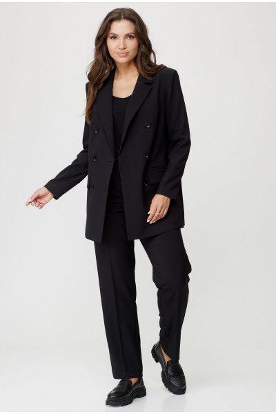 Классический комплект жакет и брюки из хлопка с карманами БелЭльСтиль 848-2_81_22+596-2_79_22 черный однотон - фото 10