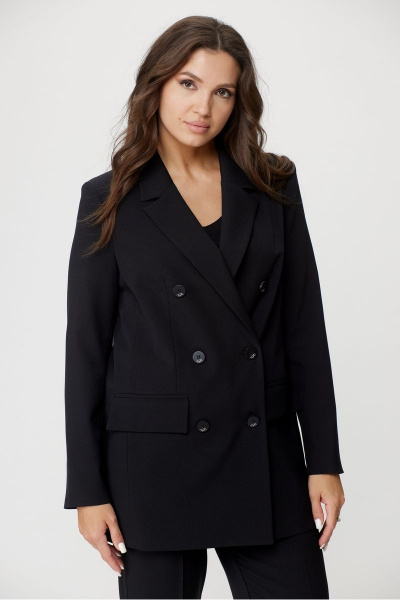 Классический комплект жакет и брюки из хлопка с карманами БелЭльСтиль 848-2_81_22+596-2_79_22 черный однотон - фото 8