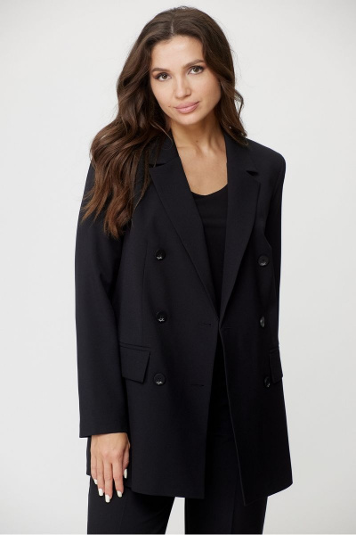 Классический комплект жакет и брюки из хлопка с карманами БелЭльСтиль 848-2_81_22+596-2_79_22 черный однотон - фото 7