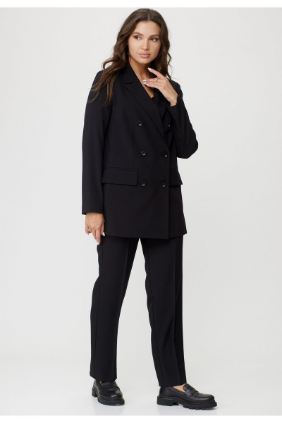 Классический комплект жакет и брюки из хлопка с карманами БелЭльСтиль 848-2_81_22+596-2_79_22 черный однотон - фото 1