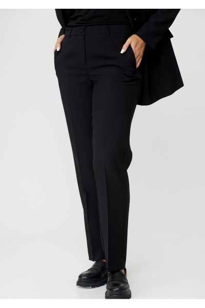 Классический комплект жакет и брюки из хлопка с карманами БелЭльСтиль 848-2_81_22+596-2_79_22 черный однотон - фото 2