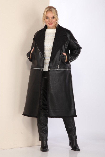 Дубленка-трансформер из экокожи с длиной до колена Celentano 2036.2 черный - фото 2