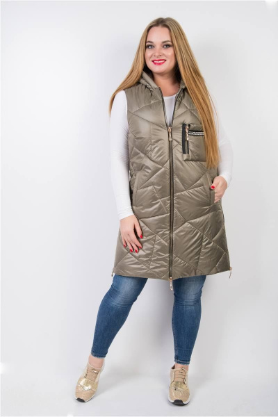 Жилет утепленный на подкладке с капюшоном для демисезона TrikoTex Stil 1856 хаки - фото 1