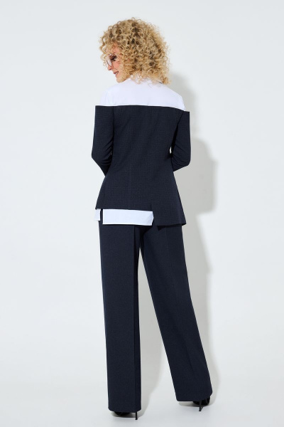 Костюм 2-ка с жакетом и брюками с высокой посадкой Euromoda 466 синий-клетка - фото 4