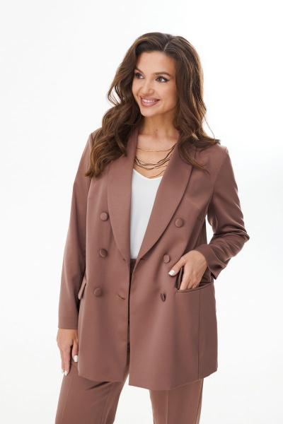 Демисезонный комплект из жакета и брюк с поясом в деловом стиле MALI 723-063 корица - фото 4