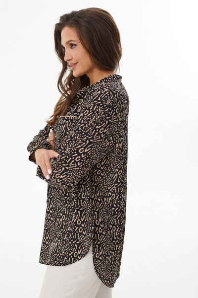 Демисезонная черная блуза из легкой ткани с накладными карманами MALI 623-064 черно-бежевый - фото 11