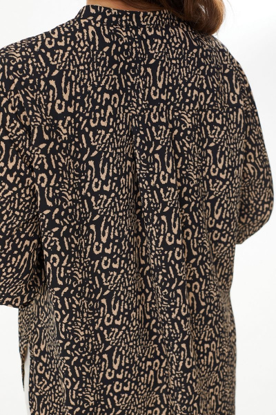 Демисезонная черная блуза из легкой ткани с накладными карманами MALI 623-064 черно-бежевый - фото 10