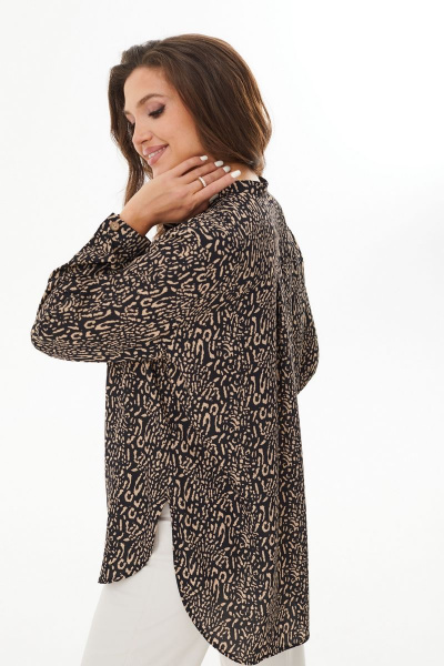 Демисезонная черная блуза из легкой ткани с накладными карманами MALI 623-064 черно-бежевый - фото 9