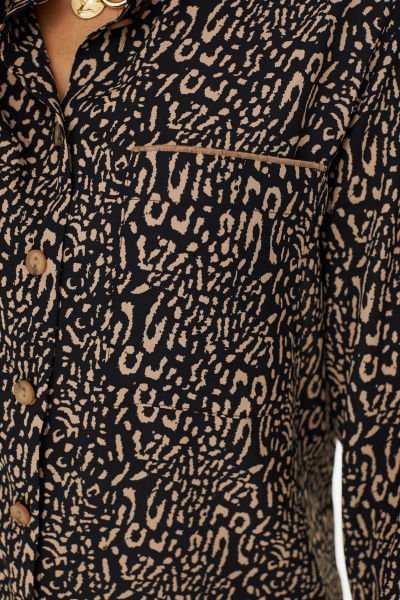 Демисезонная черная блуза из легкой ткани с накладными карманами MALI 623-064 черно-бежевый - фото 7