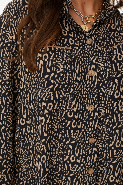 Демисезонная черная блуза из легкой ткани с накладными карманами MALI 623-064 черно-бежевый - фото 6