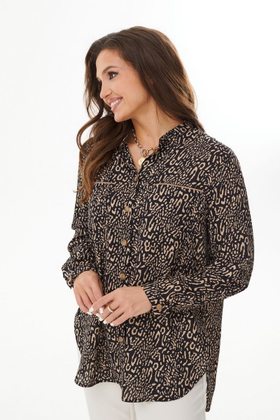 Демисезонная черная блуза из легкой ткани с накладными карманами MALI 623-064 черно-бежевый - фото 1