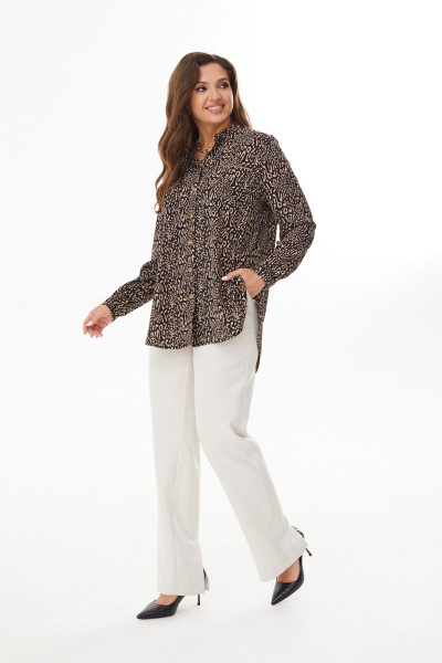 Демисезонная черная блуза из легкой ткани с накладными карманами MALI 623-064 черно-бежевый - фото 4