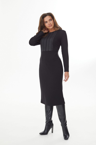 Демисезонное платье из трикотажа с принтом и округлой горловиной MALI 423-062 черный - фото 4