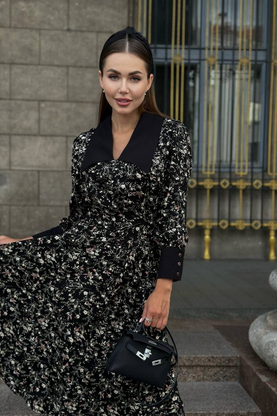 Черное платье из вискозы и текстиля Pavlova 046/1 - фото 4