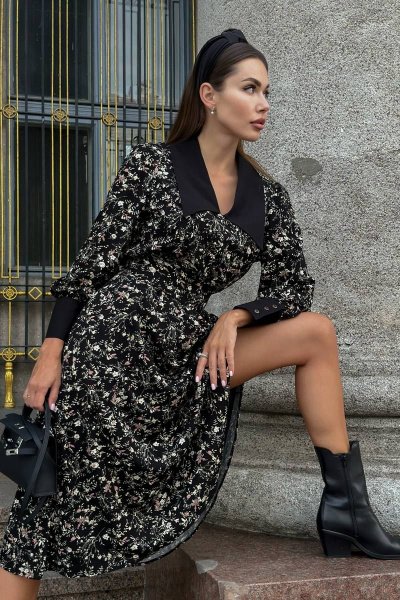 Черное платье из вискозы и текстиля Pavlova 046/1 - фото 2