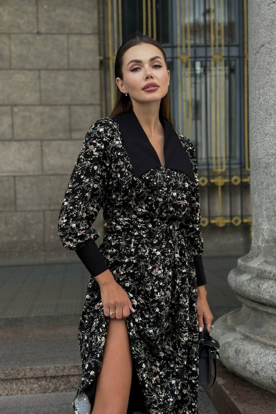 Черное платье из вискозы и текстиля Pavlova 046/1 - фото 3