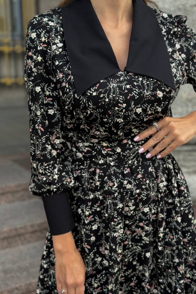 Черное платье из вискозы и текстиля Pavlova 046/1 - фото 6