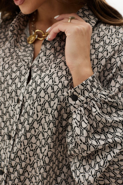 Демисезонная блуза прямого силуэта с воротником-стойкой MALI 623-075 тирамису - фото 12