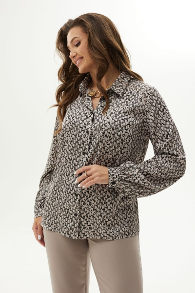 Демисезонная блуза прямого силуэта с воротником-стойкой MALI 623-075 тирамису - фото 9