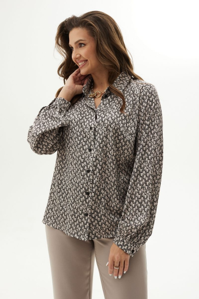 Демисезонная блуза прямого силуэта с воротником-стойкой MALI 623-075 тирамису - фото 7