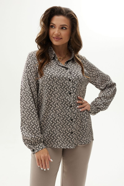 Демисезонная блуза прямого силуэта с воротником-стойкой MALI 623-075 тирамису - фото 6