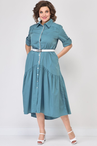 Бирюзовое летнее платье-халат из кружевного текстиля в стиле бохо Solomeya Lux 812 мята - фото 7