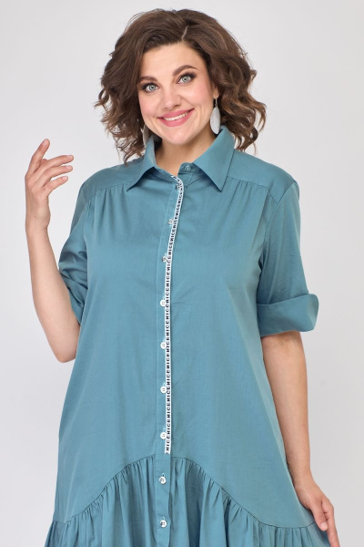 Бирюзовое летнее платье-халат из кружевного текстиля в стиле бохо Solomeya Lux 812 мята - фото 5