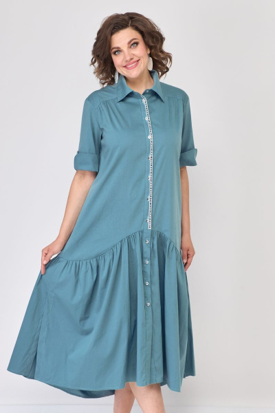 Бирюзовое летнее платье-халат из кружевного текстиля в стиле бохо Solomeya Lux 812 мята - фото 4