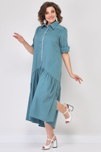 Бирюзовое летнее платье-халат из кружевного текстиля в стиле бохо Solomeya Lux 812 мята - фото 3