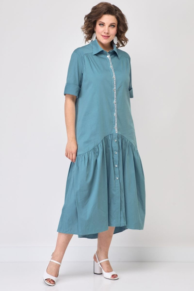 Бирюзовое летнее платье-халат из кружевного текстиля в стиле бохо Solomeya Lux 812 мята - фото 2