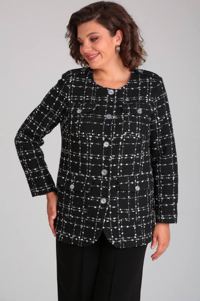 Жакет в клетку шанель из шерсти и вискозы Mubliz 020 черный - фото 5